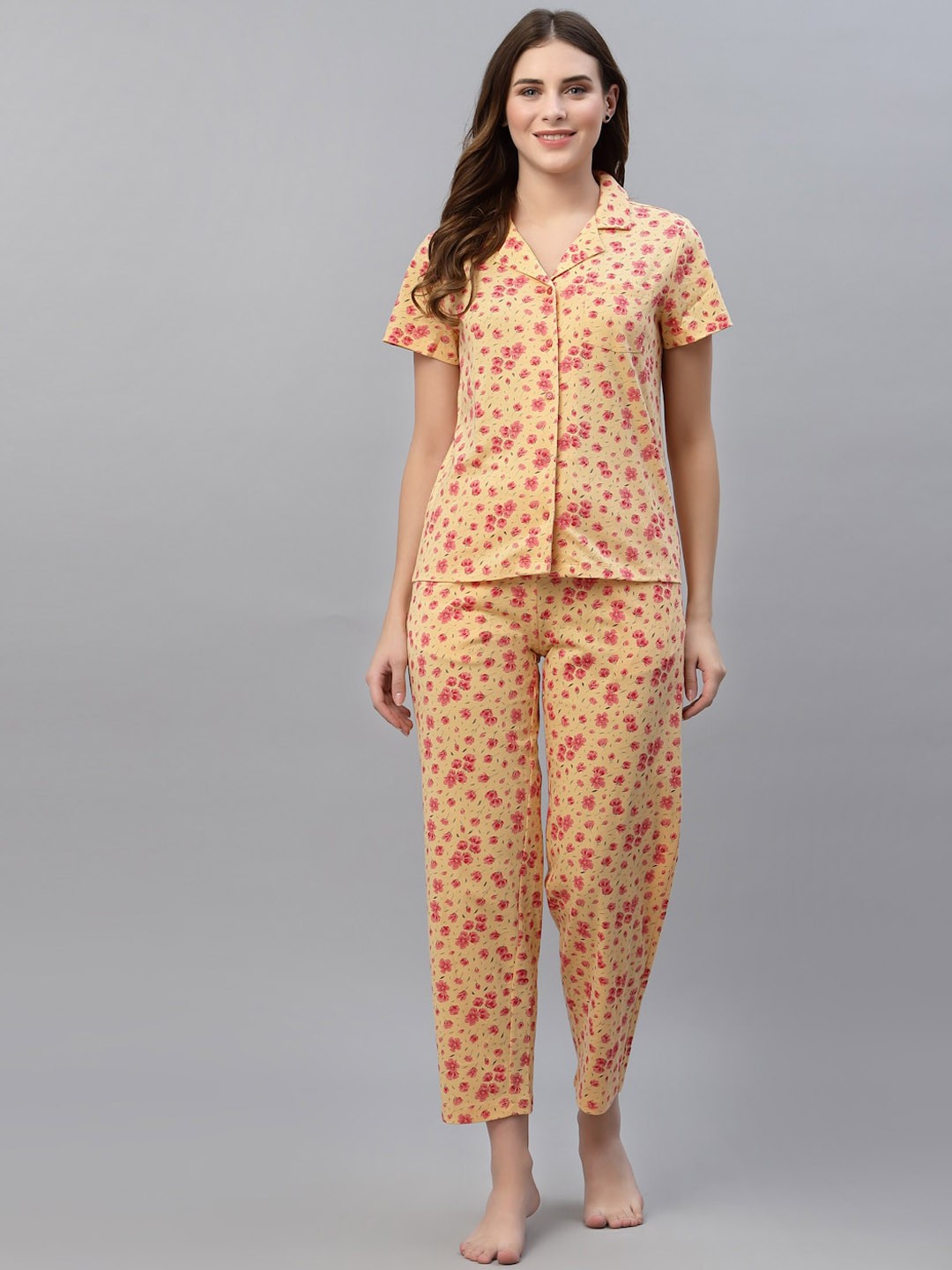 

HOUSE OF KKARMA Women Orange & Red Floral Printed Night suit