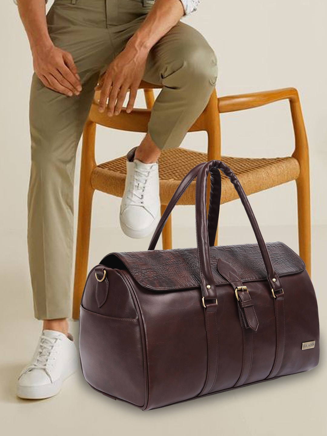 

FUR JADEN Brown Textured Leather Duffel Bag