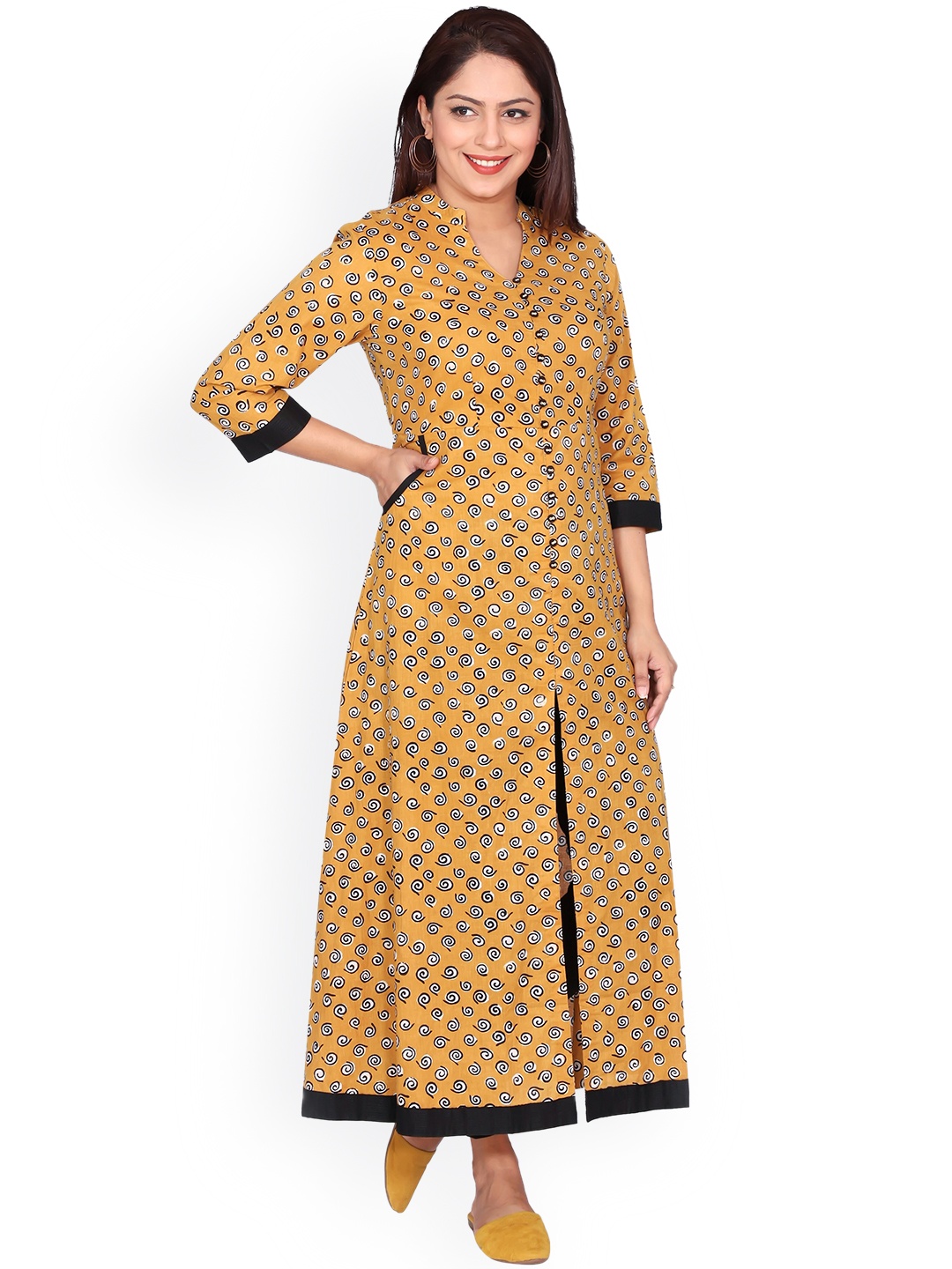 

SUTI Women Mustard Yellow Ethnic Motifs Printed Kurta