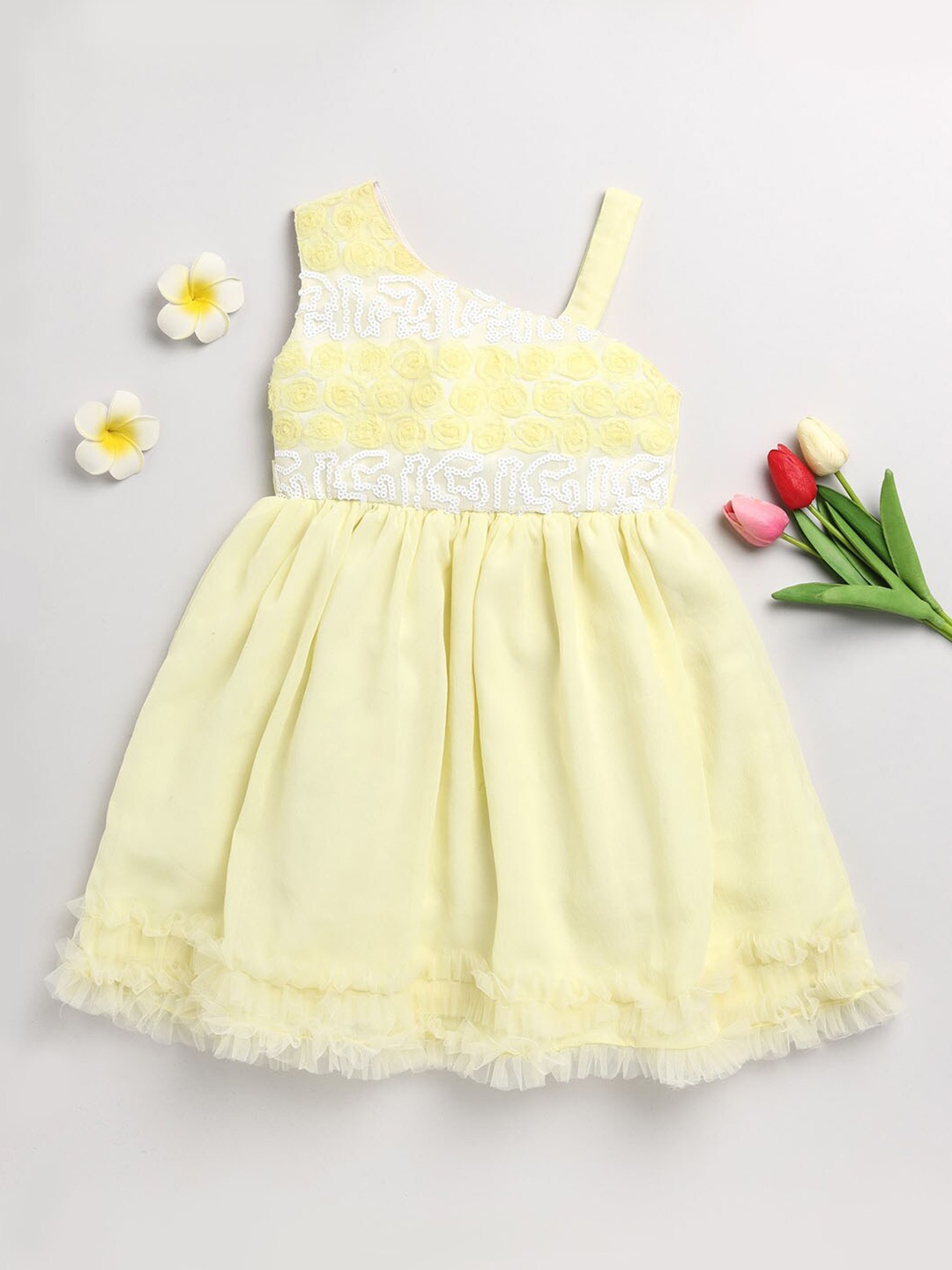 

JBN Creation Girls Yellow One Shoulder Dress