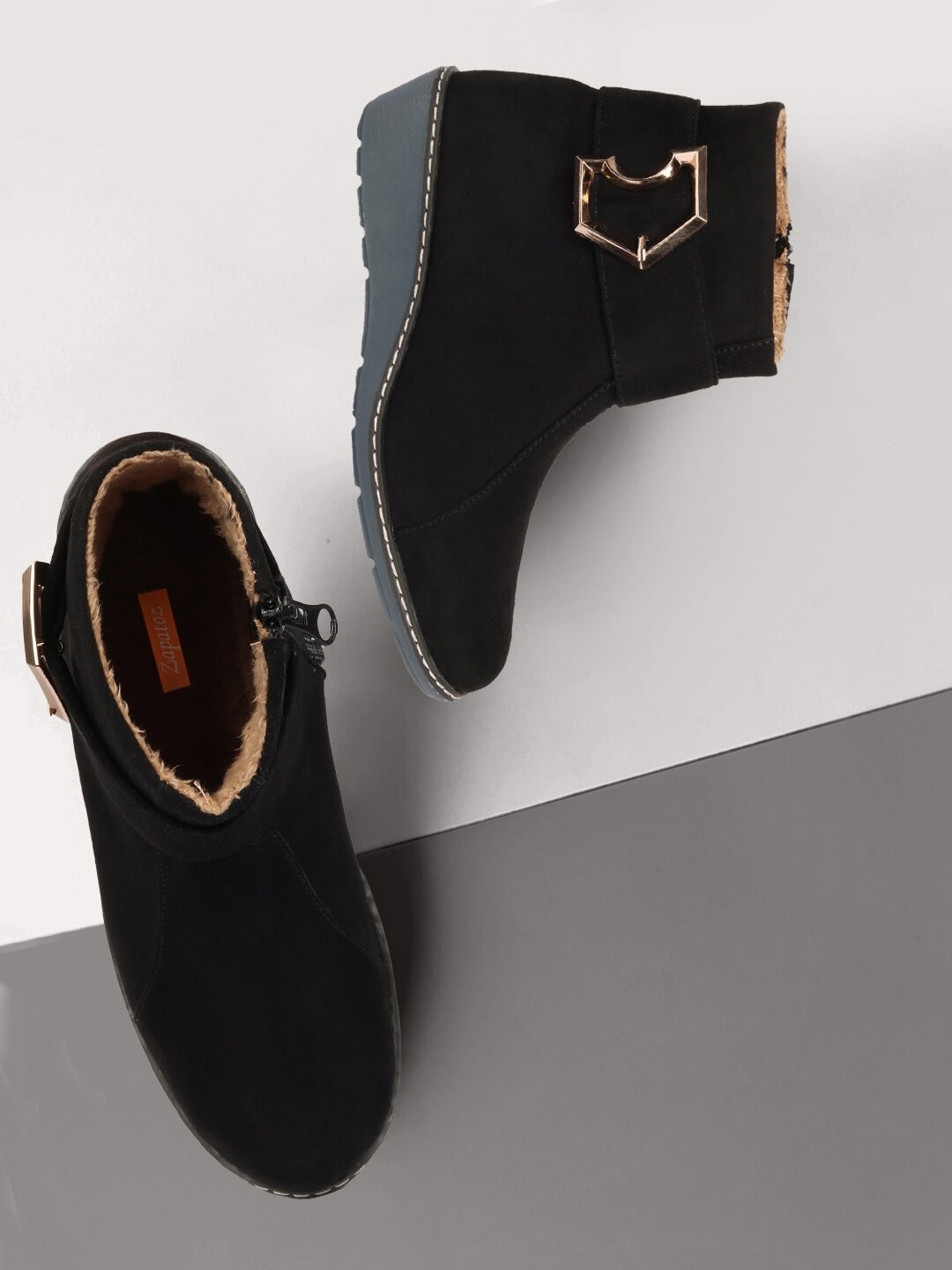 

ZAPATOZ Women Black Solid Suede Heeled Regular Boots