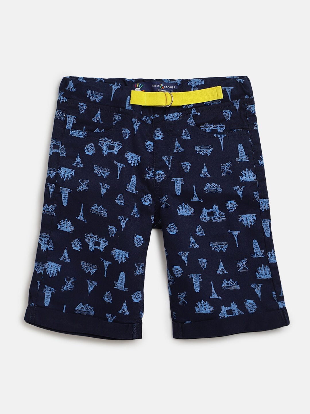 

TALES & STORIES Boys Navy Blue Conversational Printed Cotton Shorts