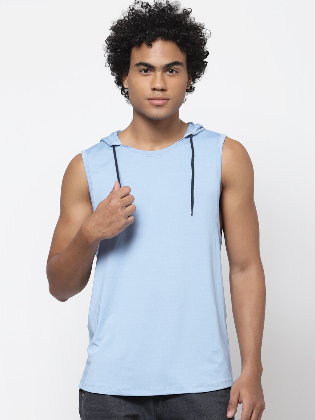 

YOONOY Men Blue Hooded T-shirt