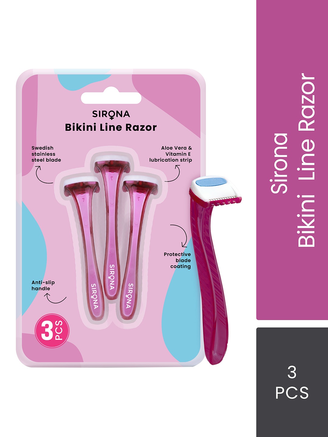 

Sirona Set Of 3 Disposable Bikini Line Razor, Pink