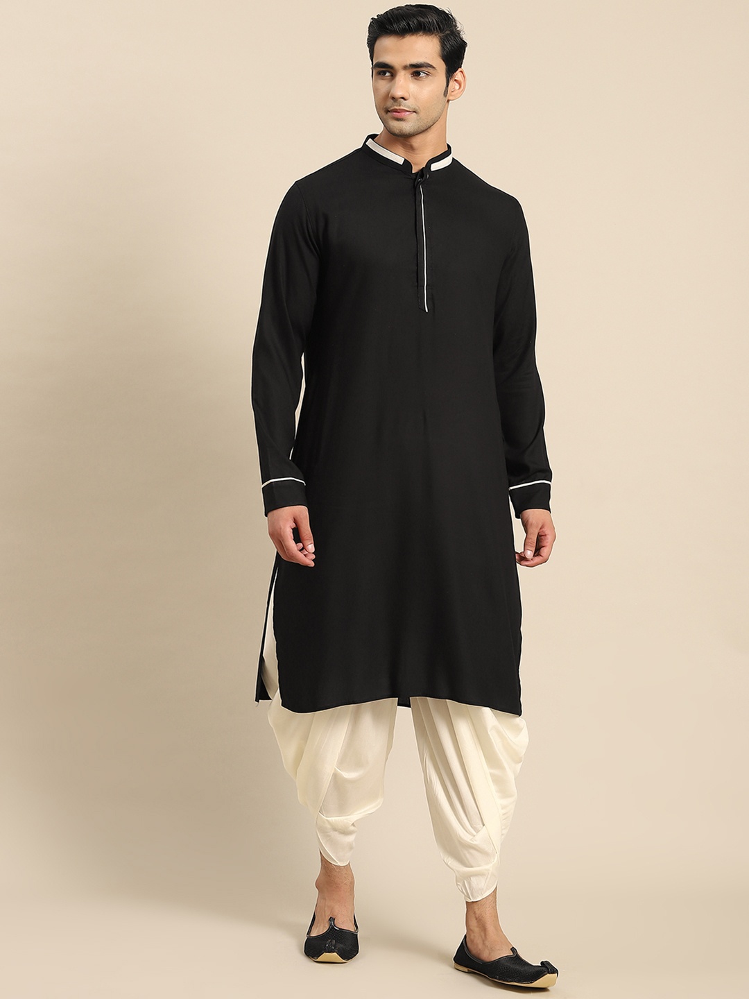 

KISAH Men Black Kurta with Dhoti Pants