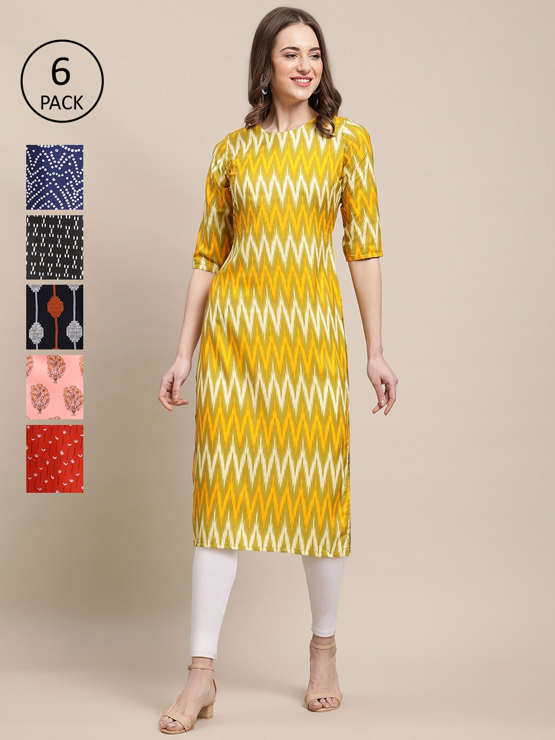7Threads Women Multicoloured 6 Geometric Printed Crepe Kurta, Multi