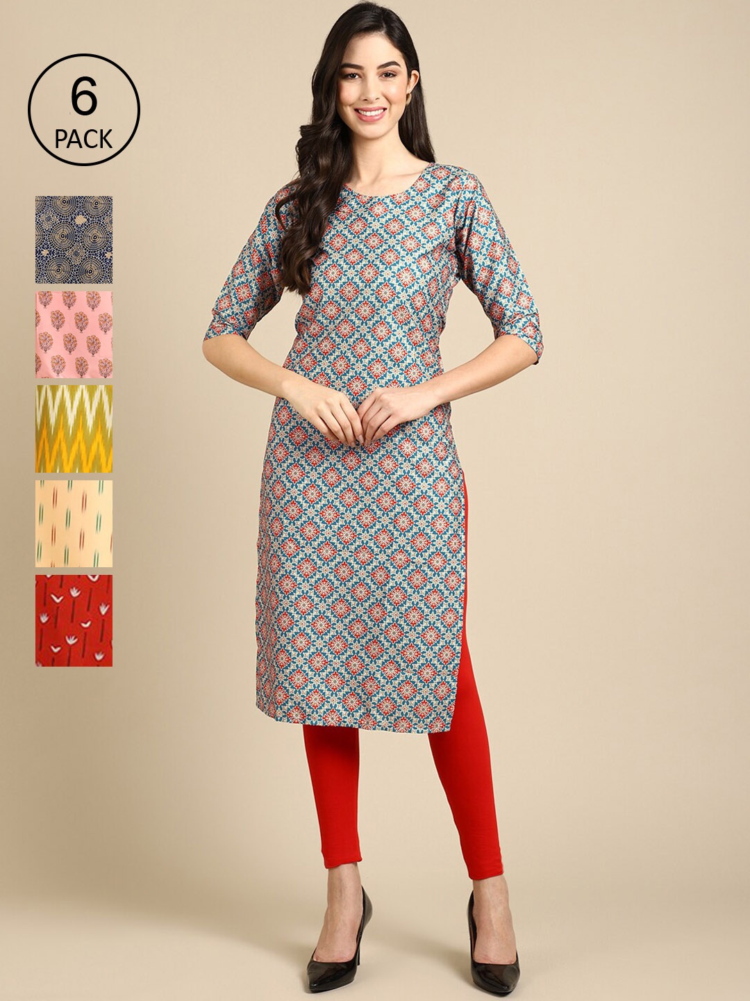 

7Threads 6 Women Multicoloured Geometric Printed Crepe Kurta, Multi