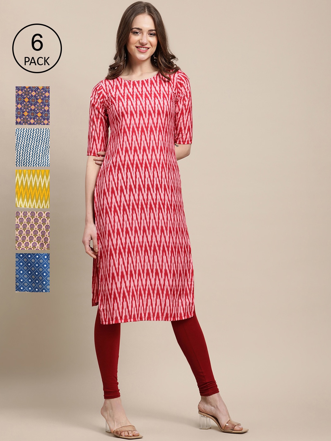 

7Threads Women Pack of 6 Ethnic Motifs Kurta, Blue