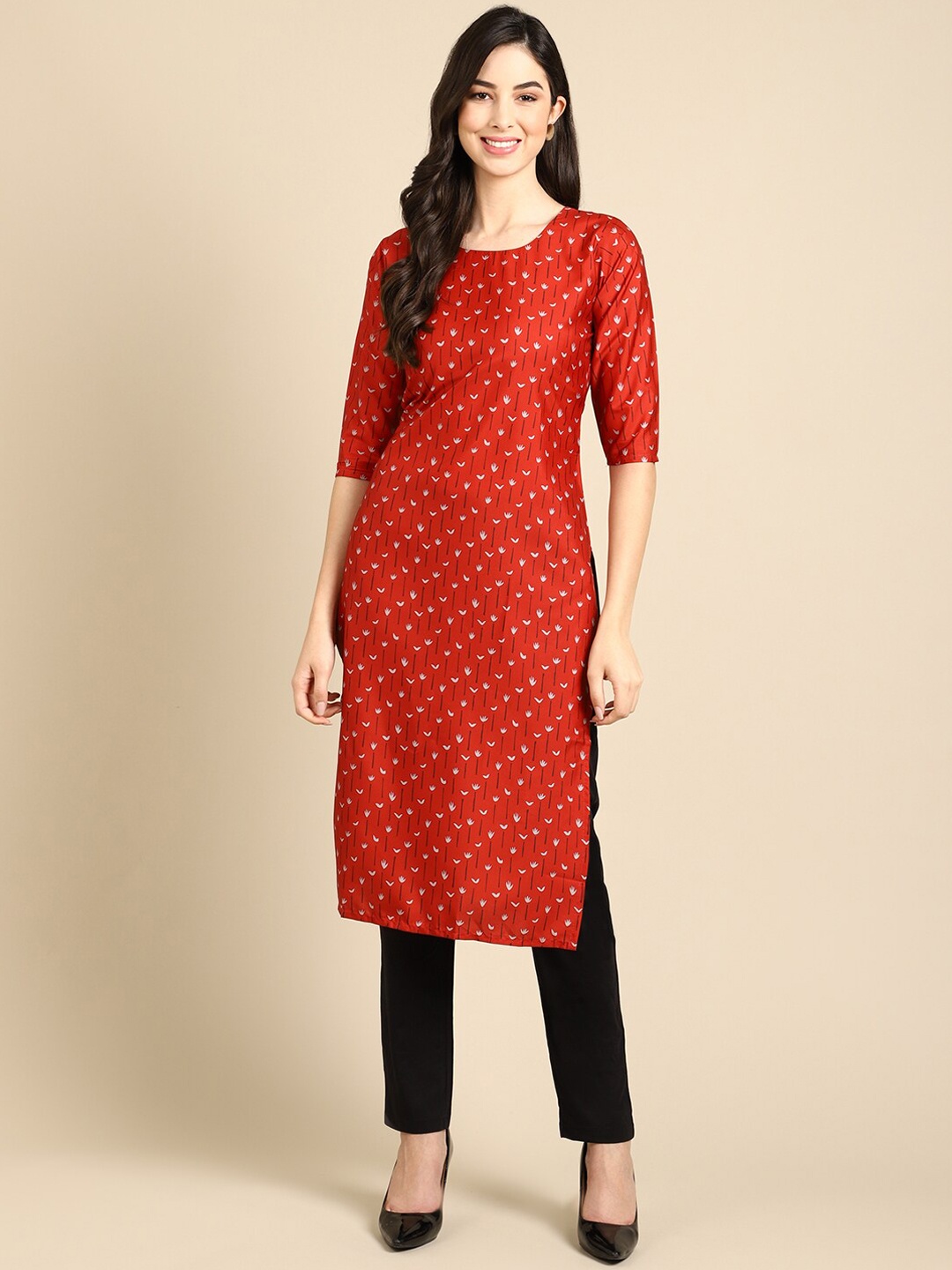 

7Threads Pack Of 6 Women White & Yellow Printed Crepe Kurta