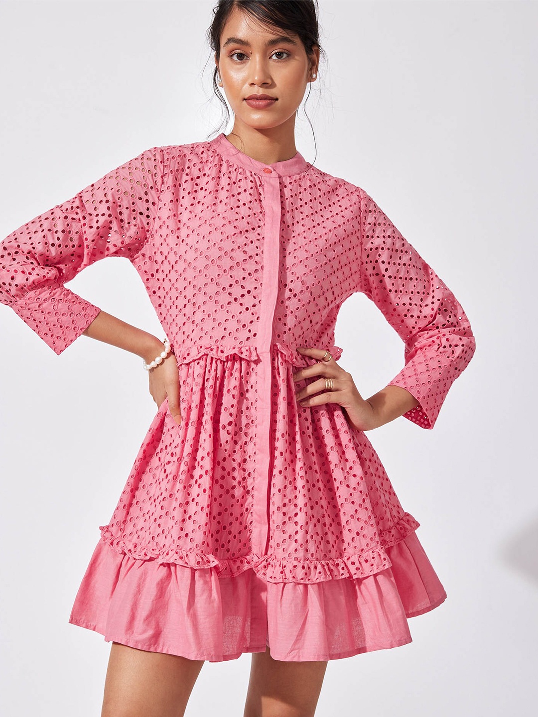 

The Label Life Women Pink Drop Waist Schiffli Dress
