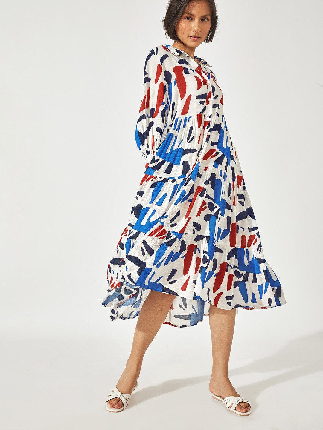 

The Label Life Women Multicolored Abstract Print Tiered Dress, Multi
