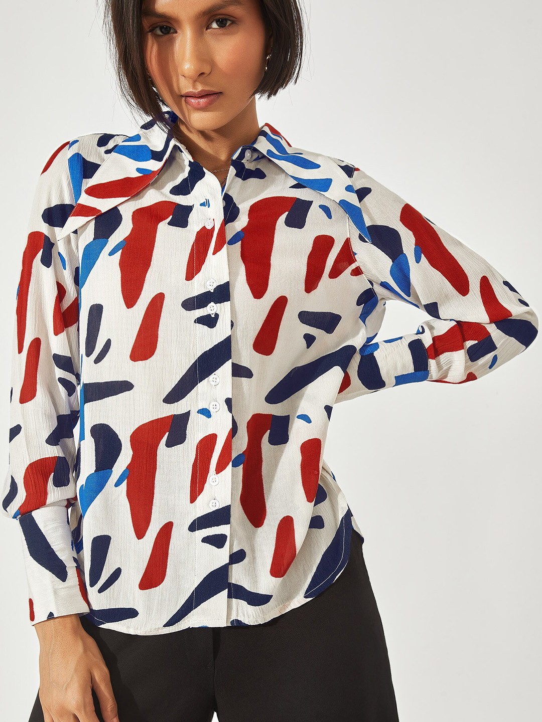 

The Label Life Women White & Red Abstract Print Shirt, Multi