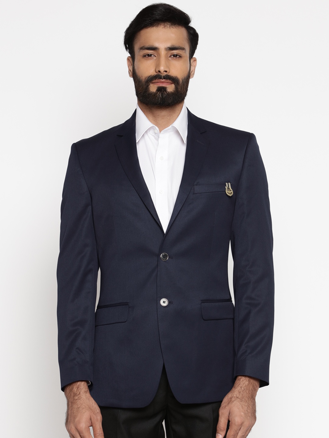 

Park Avenue Navy Single-Breasted Slim Fit Blazer, Navy blue