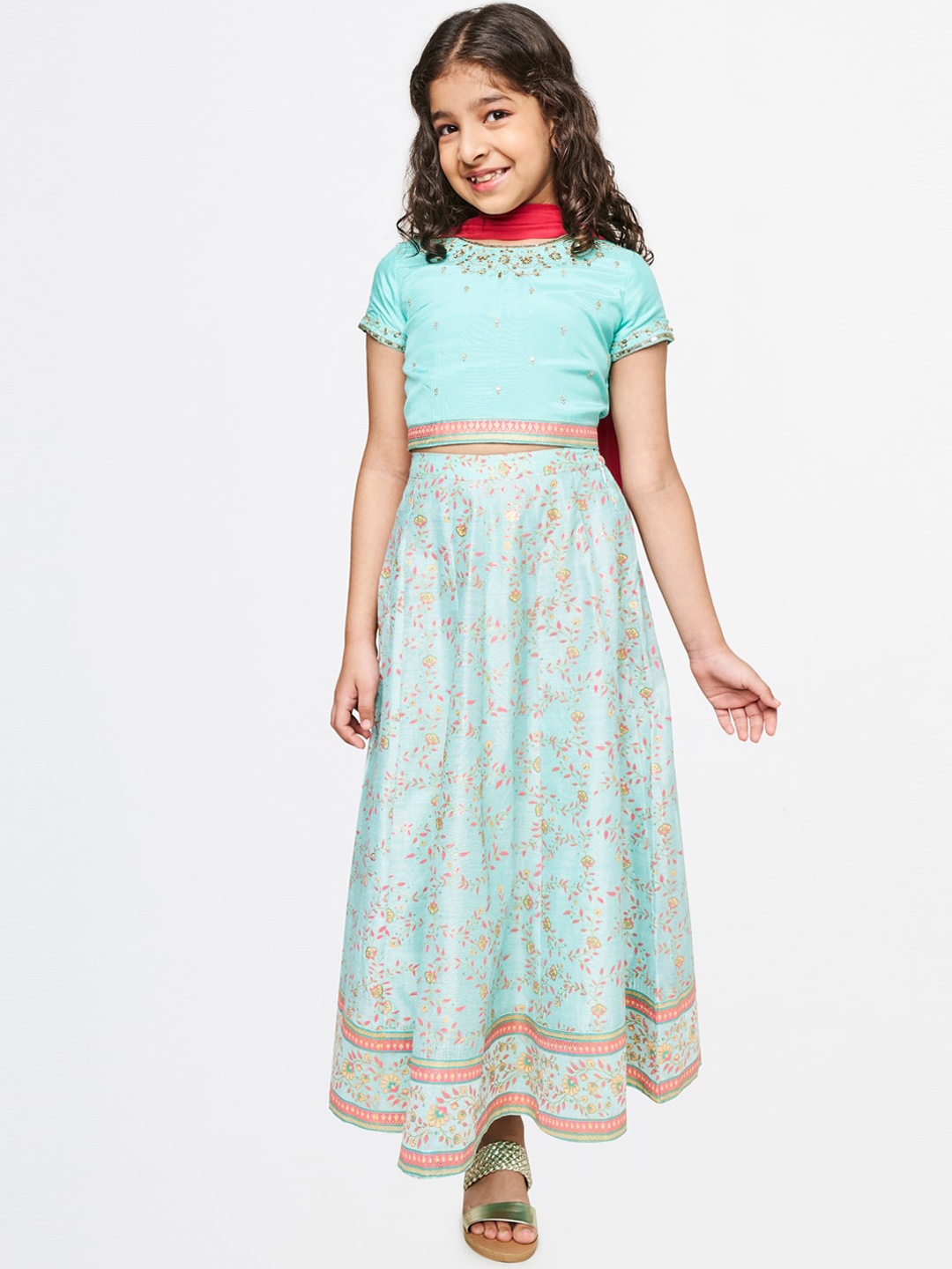 

Global Desi Girls Embroidered Ready to Wear Lehenga Choli With Dupatta, Blue