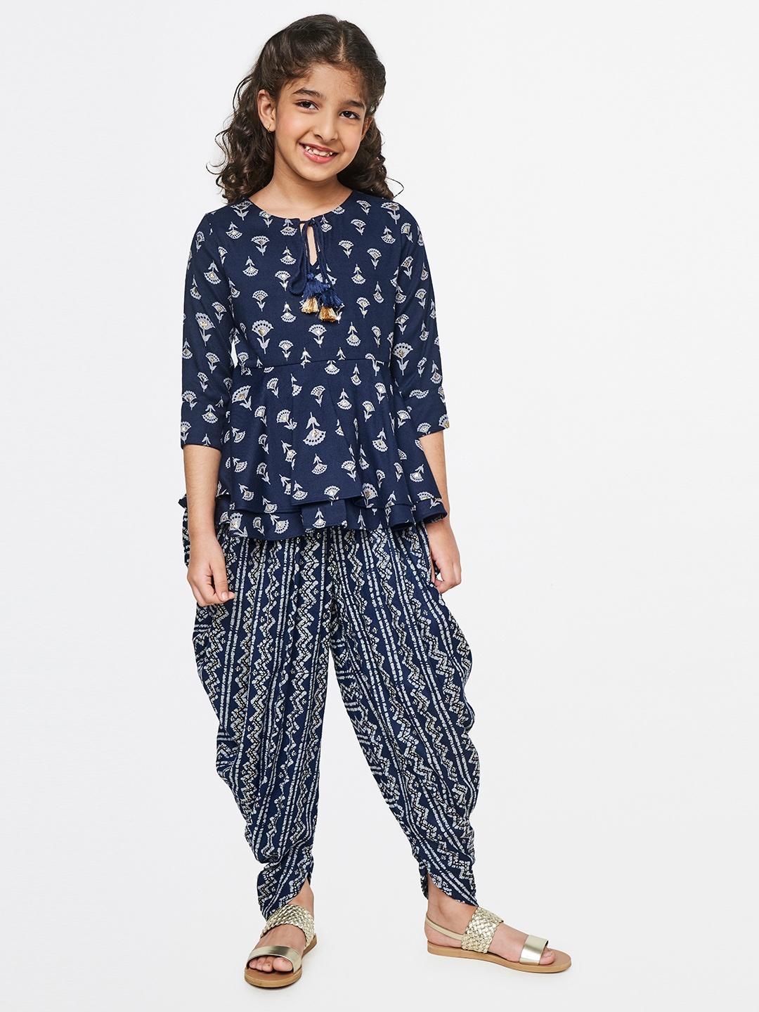 

Global Desi Girls Printed Top with Pyjamas, Blue