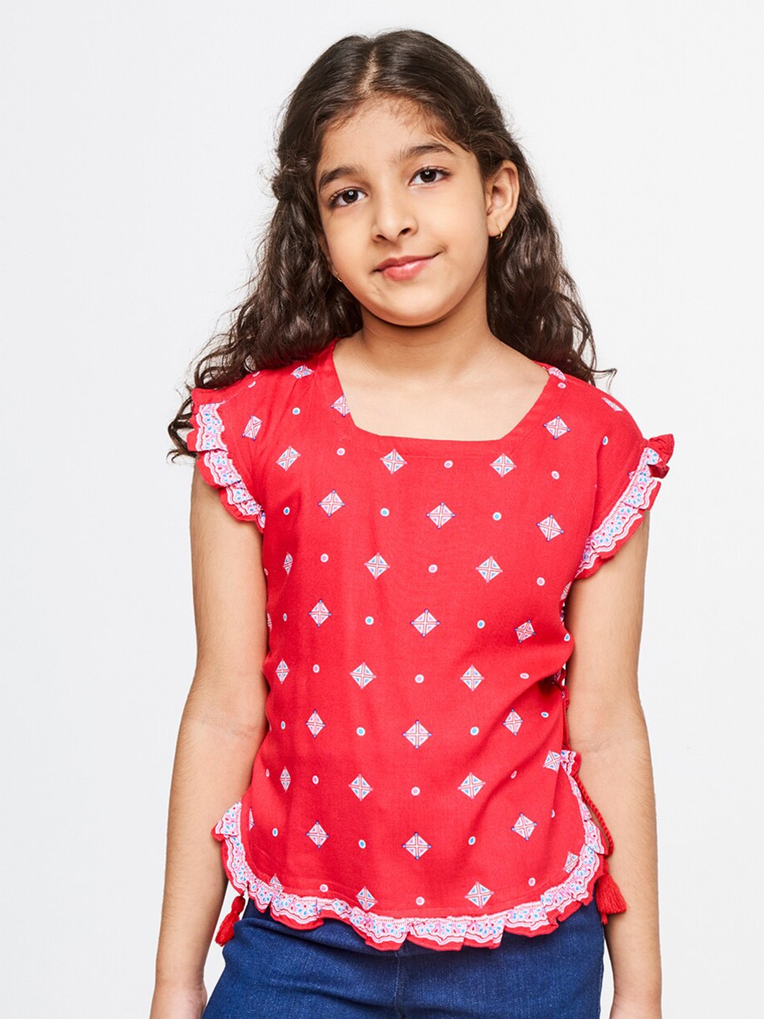 

Global Desi Pink Print Extended Sleeves Top