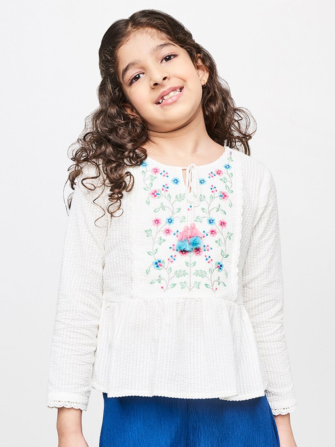 

Global Desi Kids White Floral Top