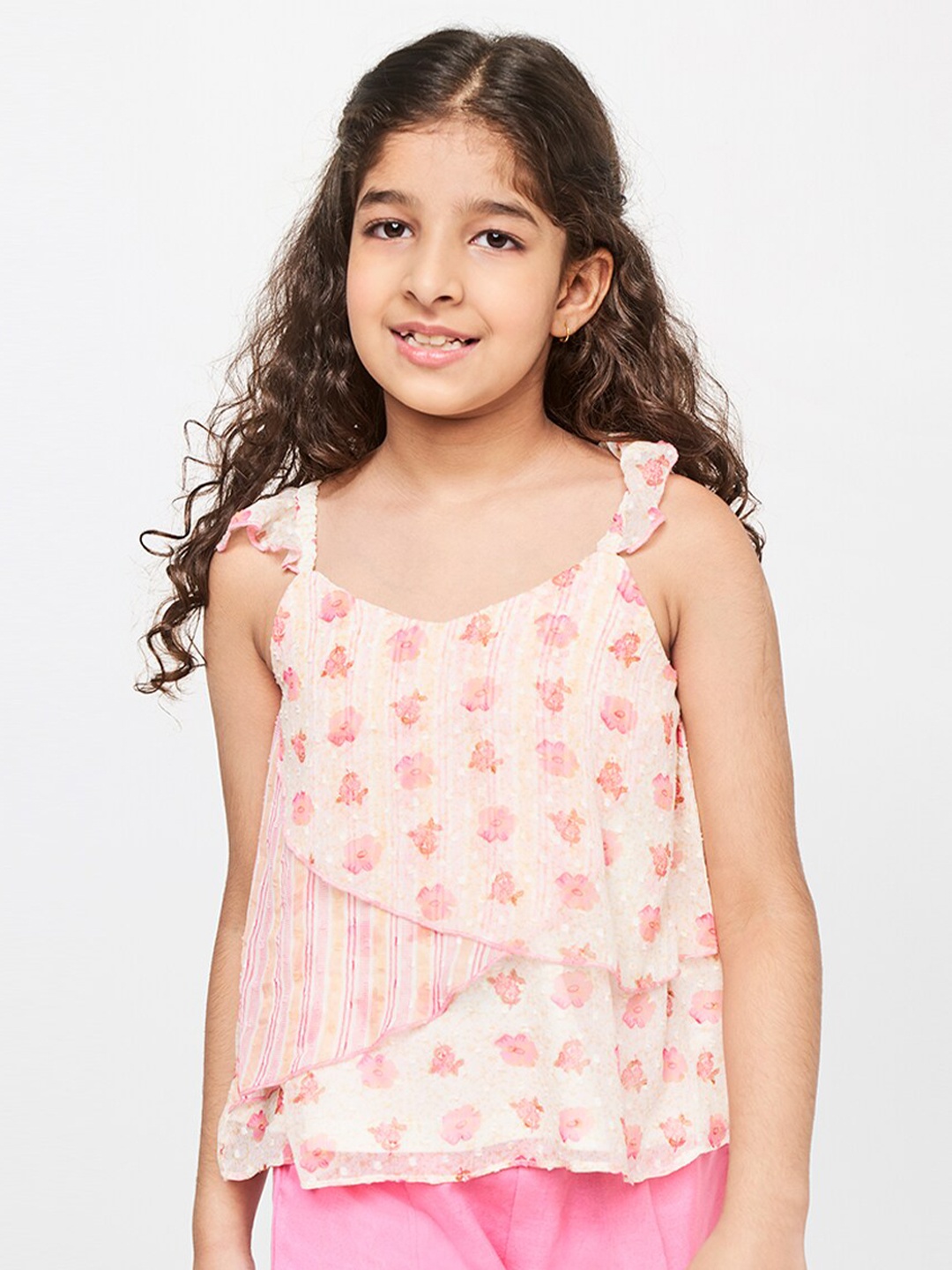 

Global Desi Off White Floral Print Top