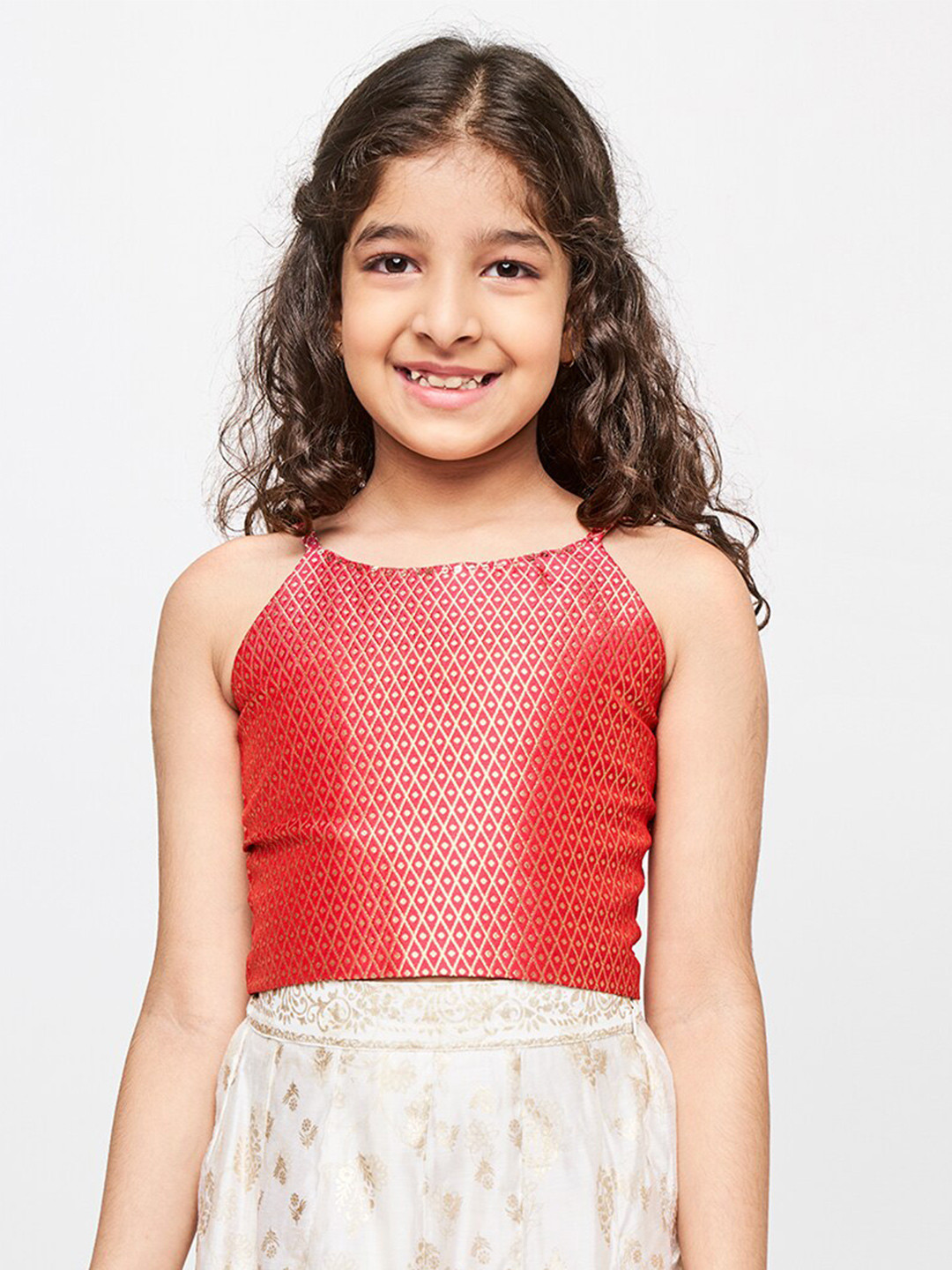 

Global Desi Girls Red Woven Design Top