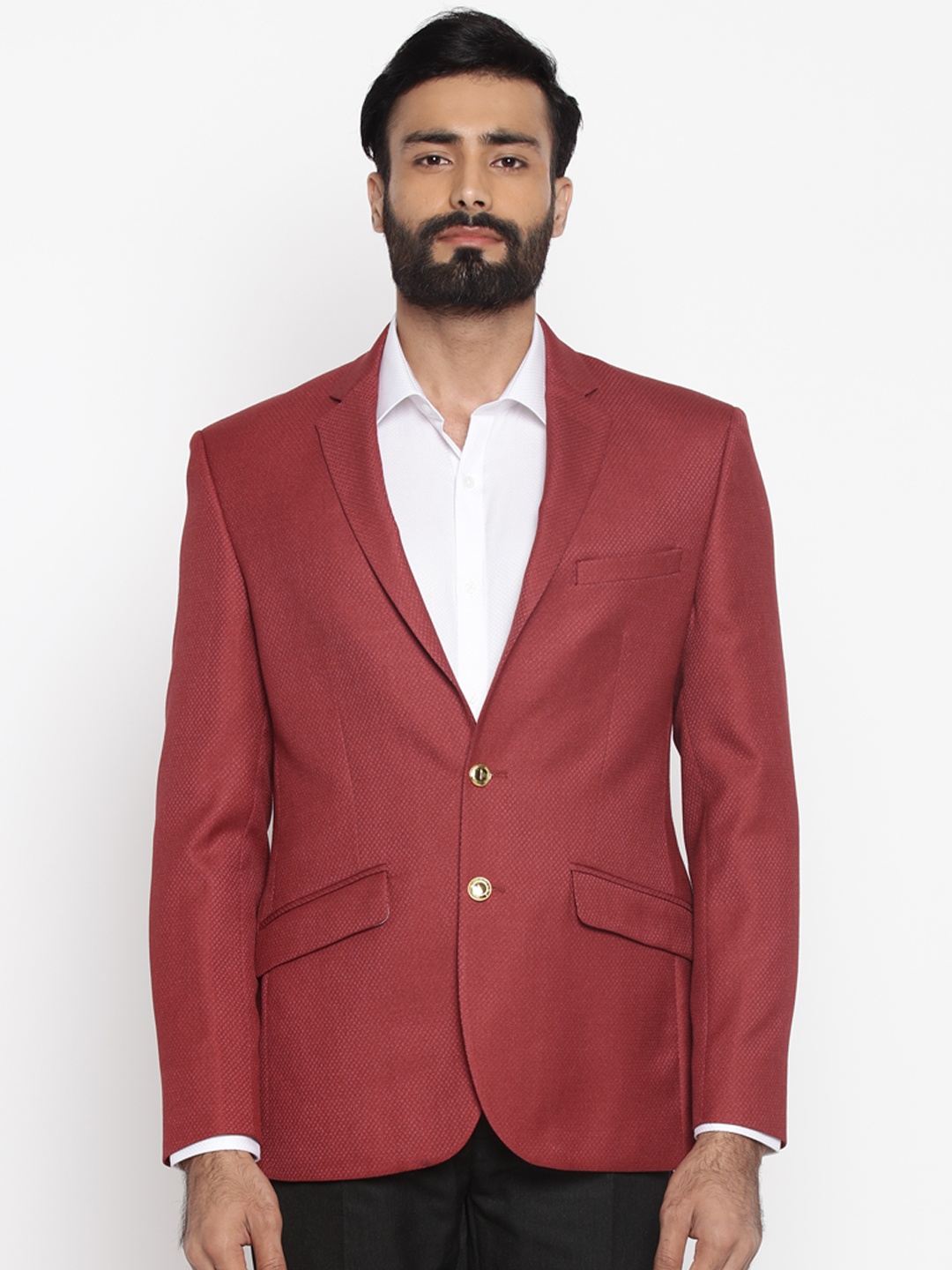 

Park Avenue Red Self-Design Single-Breasted Slim Fit Formal Blazer