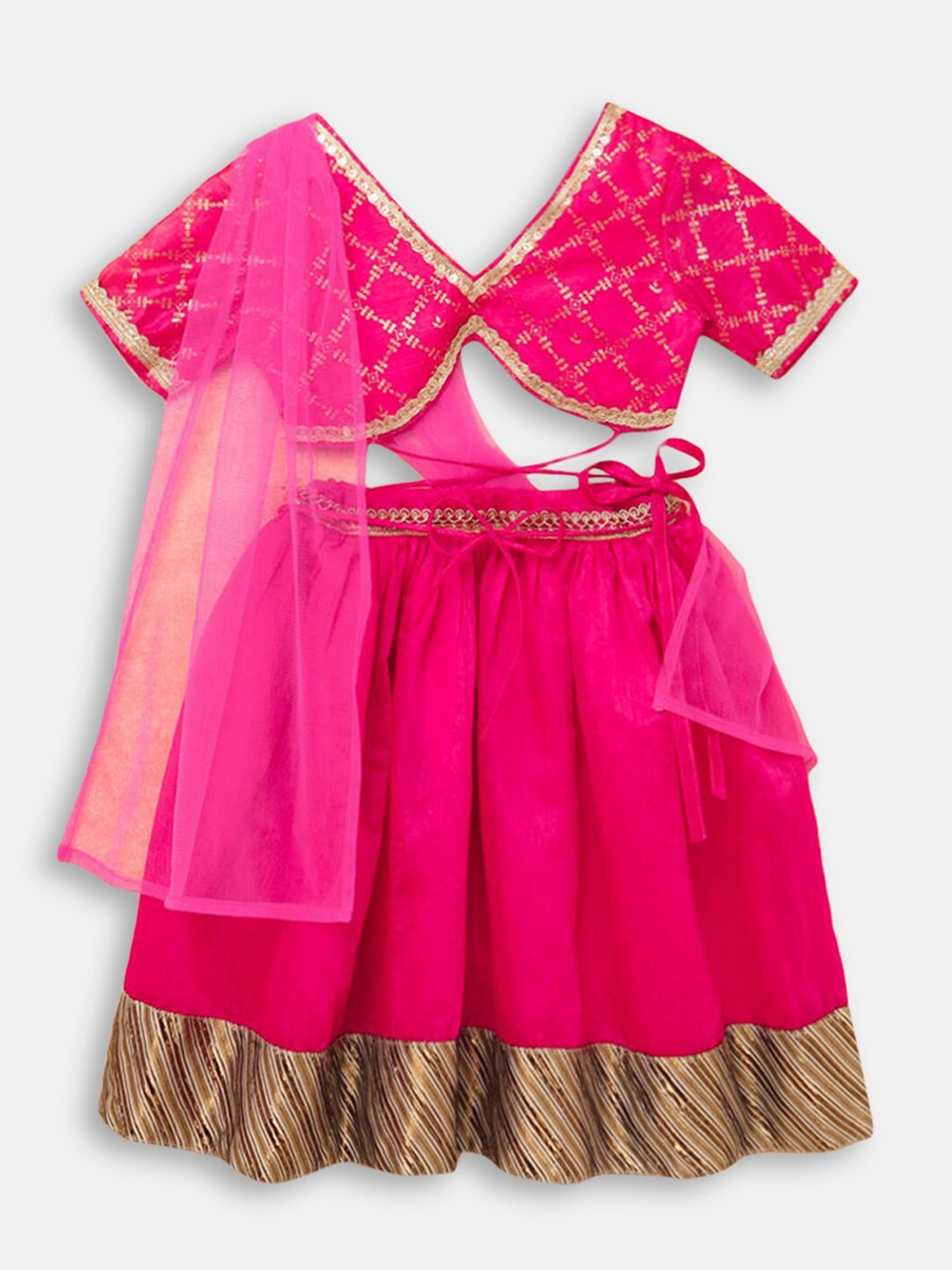 

Hopscotch Girls Pink & Gold Printed Lehenga & Blouse With Dupatta