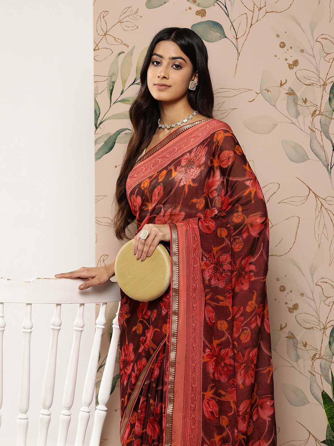 

SAARYA Green Floral Zari Saree