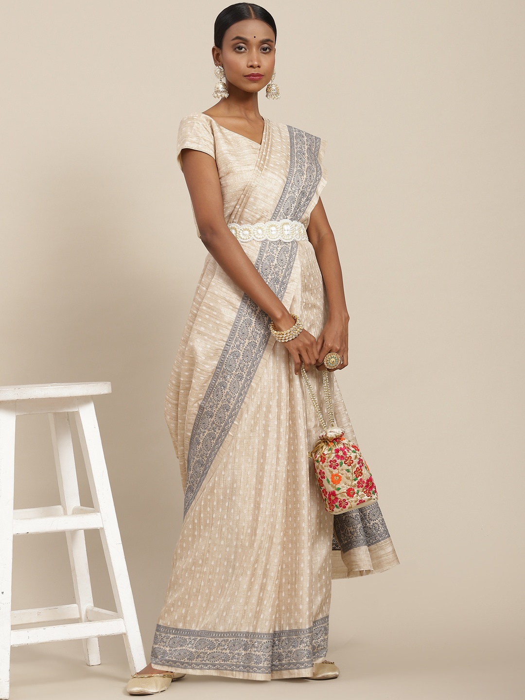 

SAARYA Beige & Grey Ethnic Motifs Saree