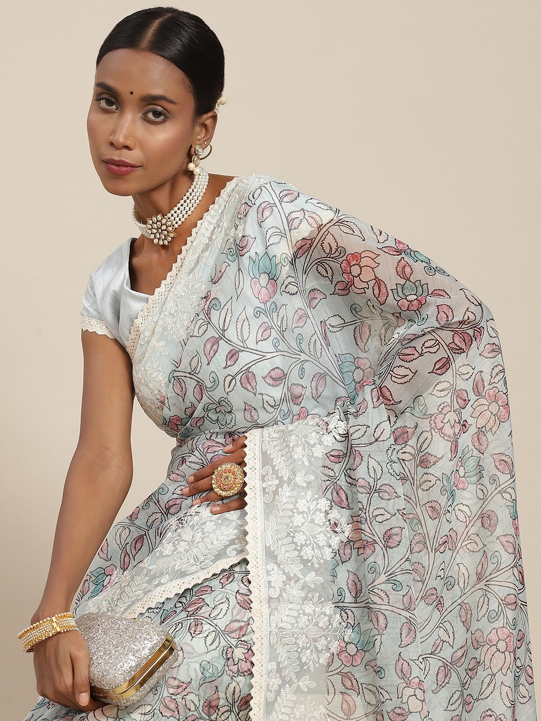 

SAARYA Turquoise Blue Floral Saree