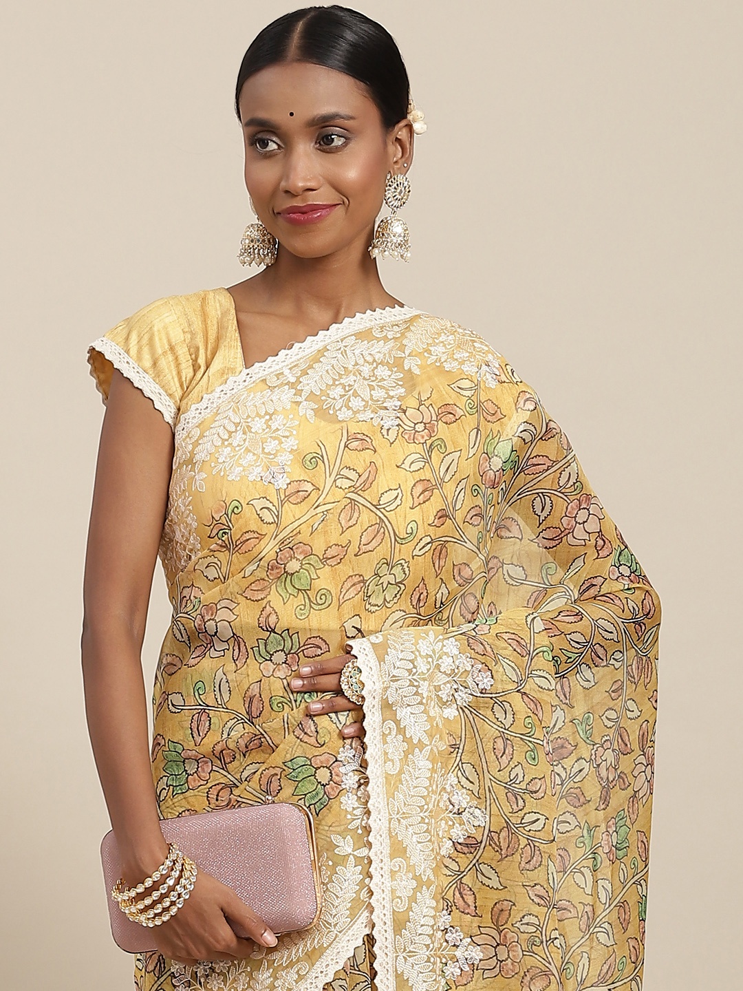 

SAARYA Mustard Floral Embroidered Saree