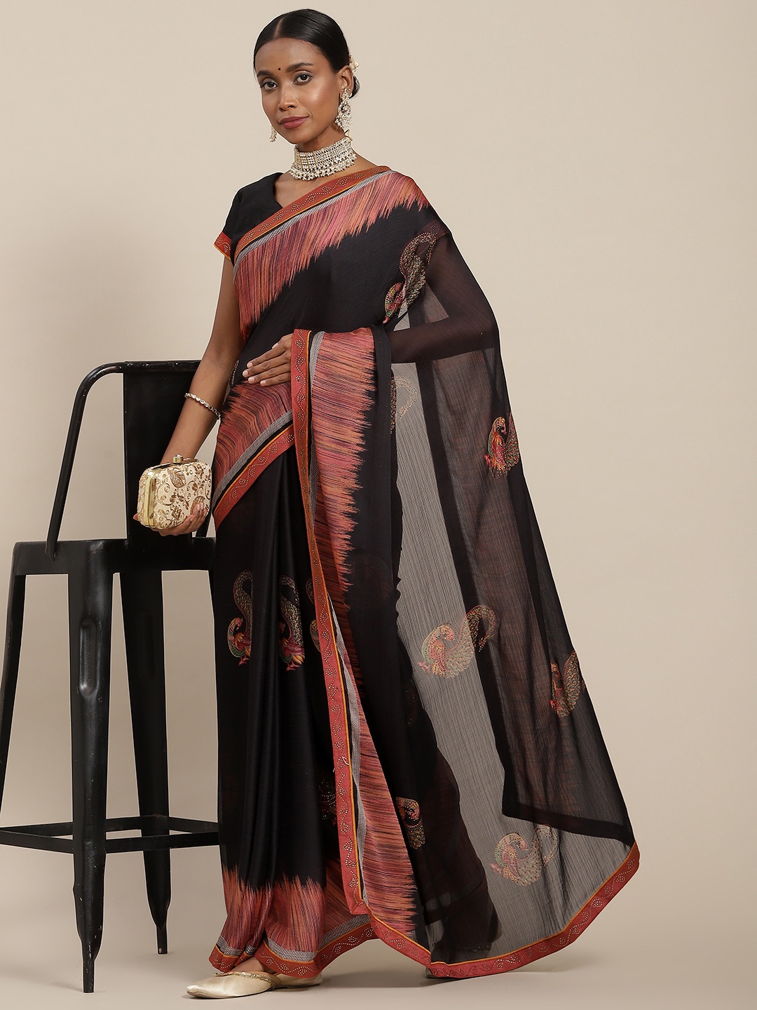 

SAARYA Black Ethnic Motifs Sequinned Saree