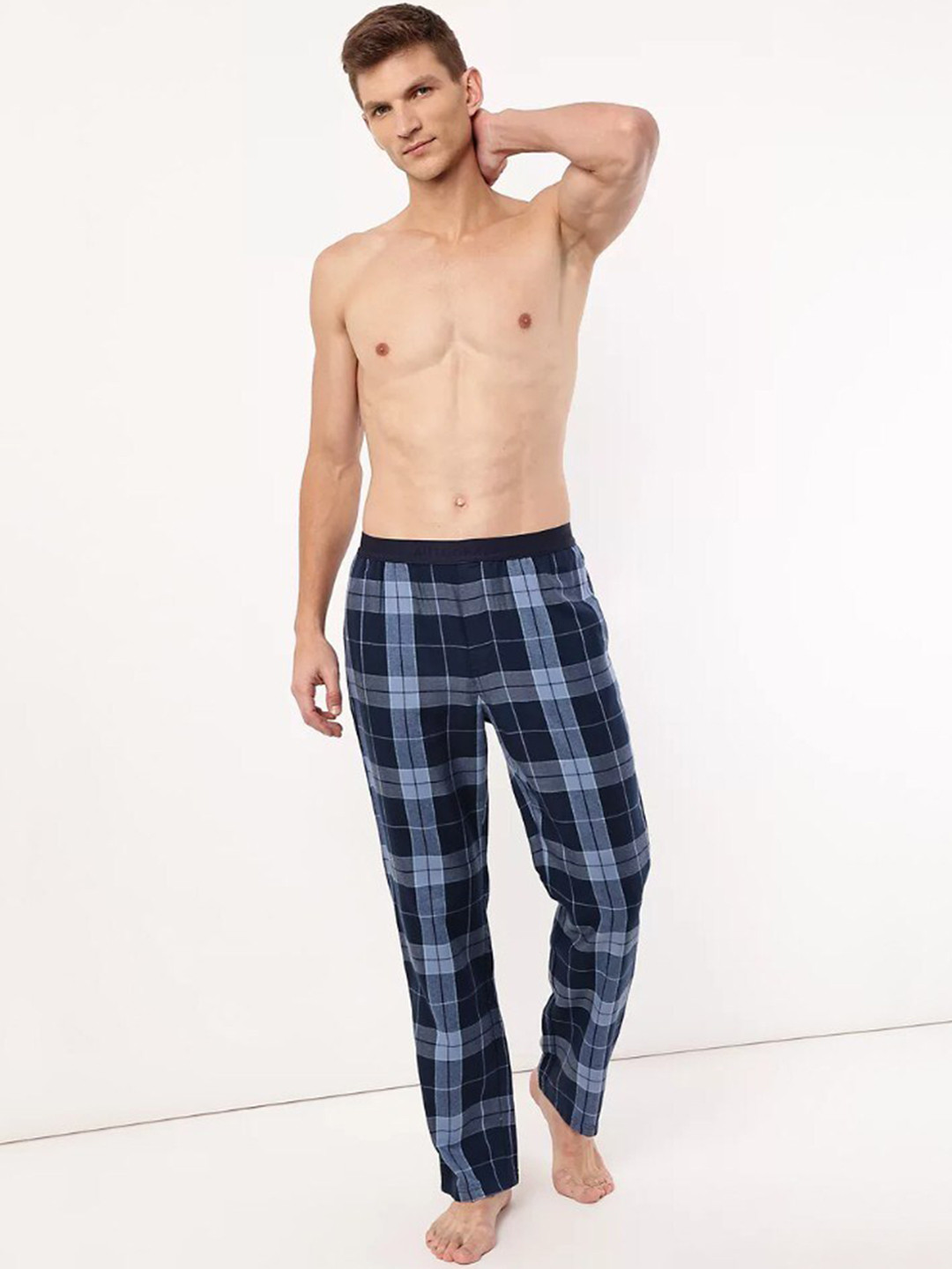 

Marks & Spencer Men Navy Blue Checked Lounge Pants