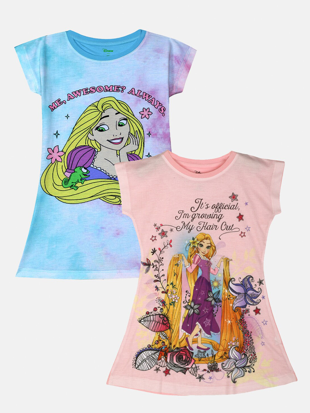 

YK Disney Girls Pack of 2 Disney Princess Rapunzel Printed A-Line Dress, Pink
