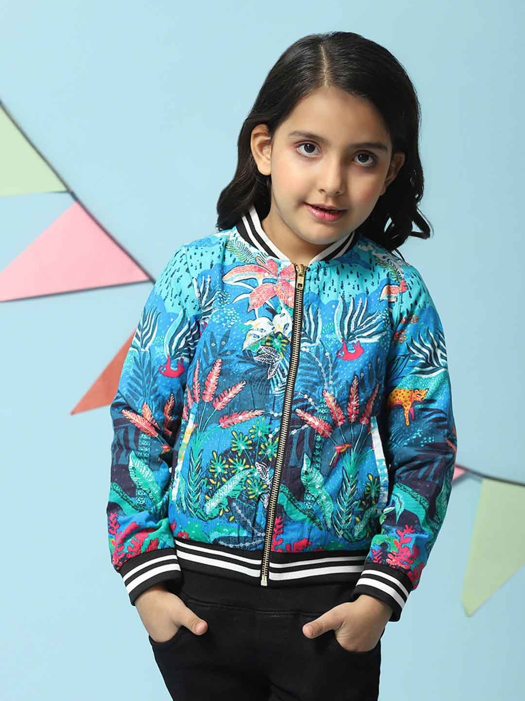 

Biba Girls Printed Pure Cotton Varsity Jacket, Blue