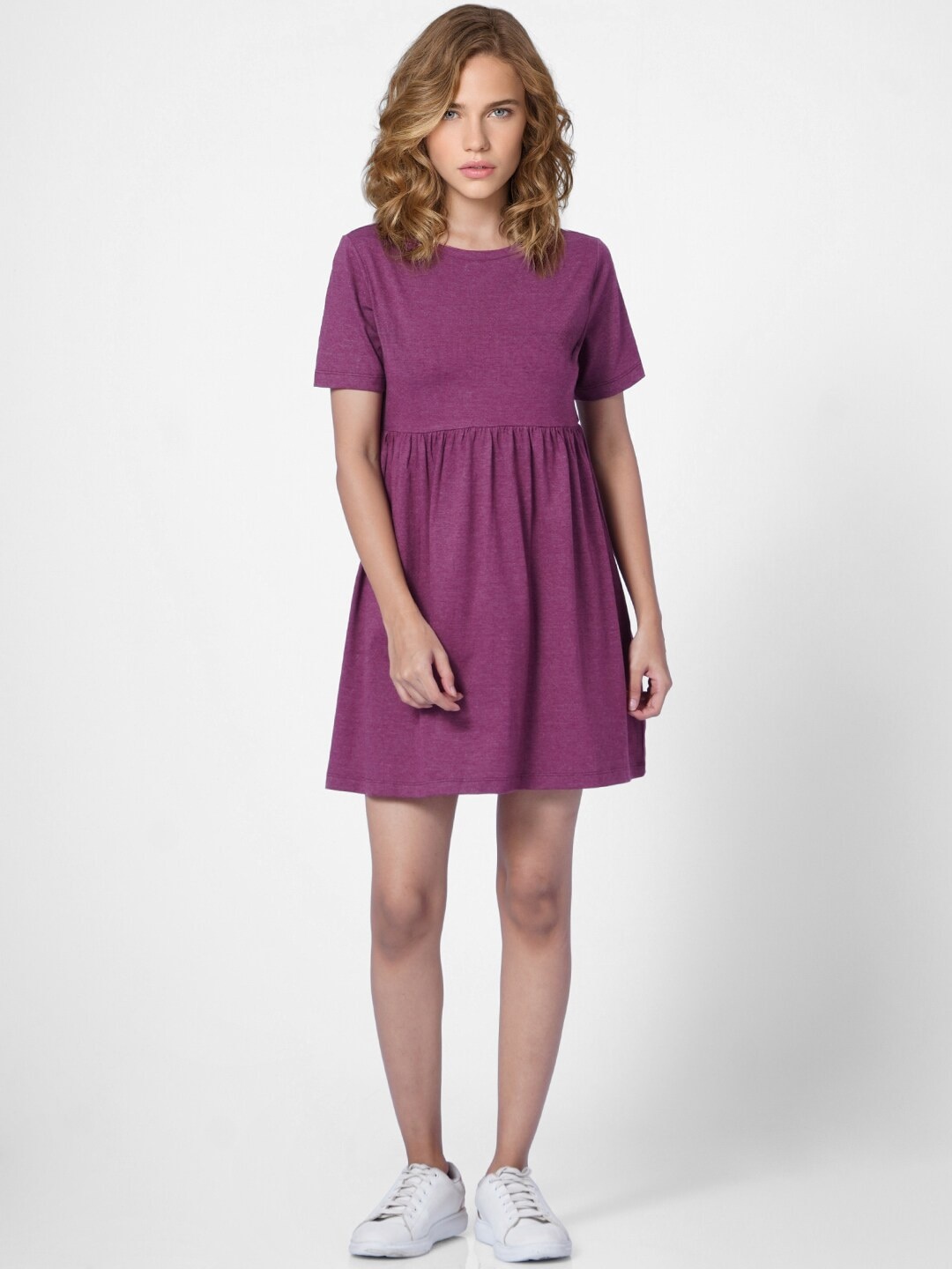 

ONLY Women Purple Solid Pleated Mini Dress