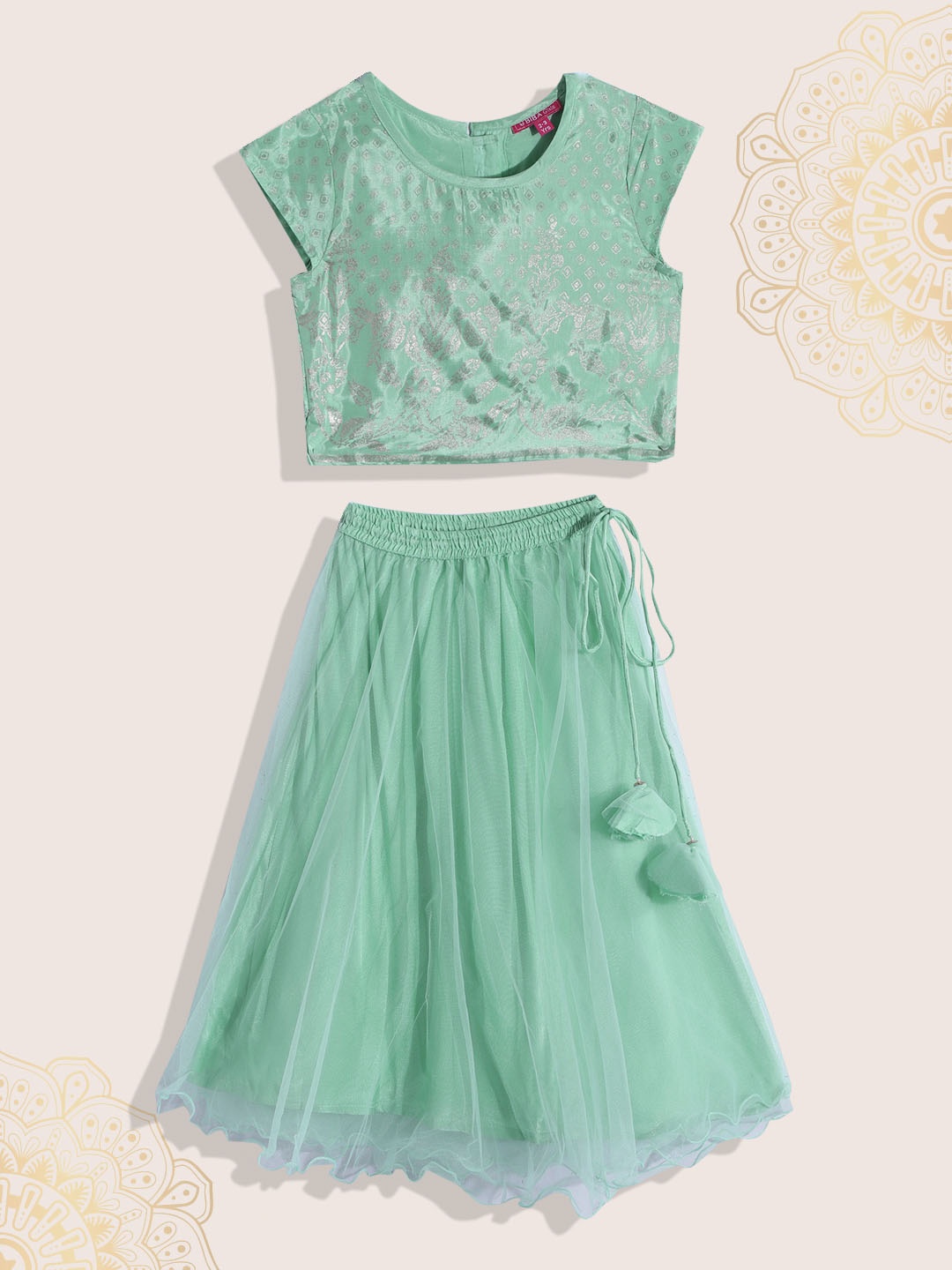 

Biba Girls Green & Gold Ethnic Motifs Printed Ready to Wear Lehenga & Choli