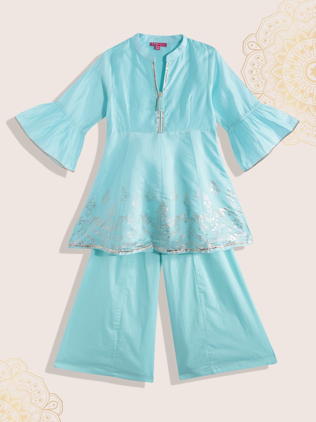 

Biba Girls Blue & Gold-Toned Ethnic Motifs Printed Kurta with Palazzos