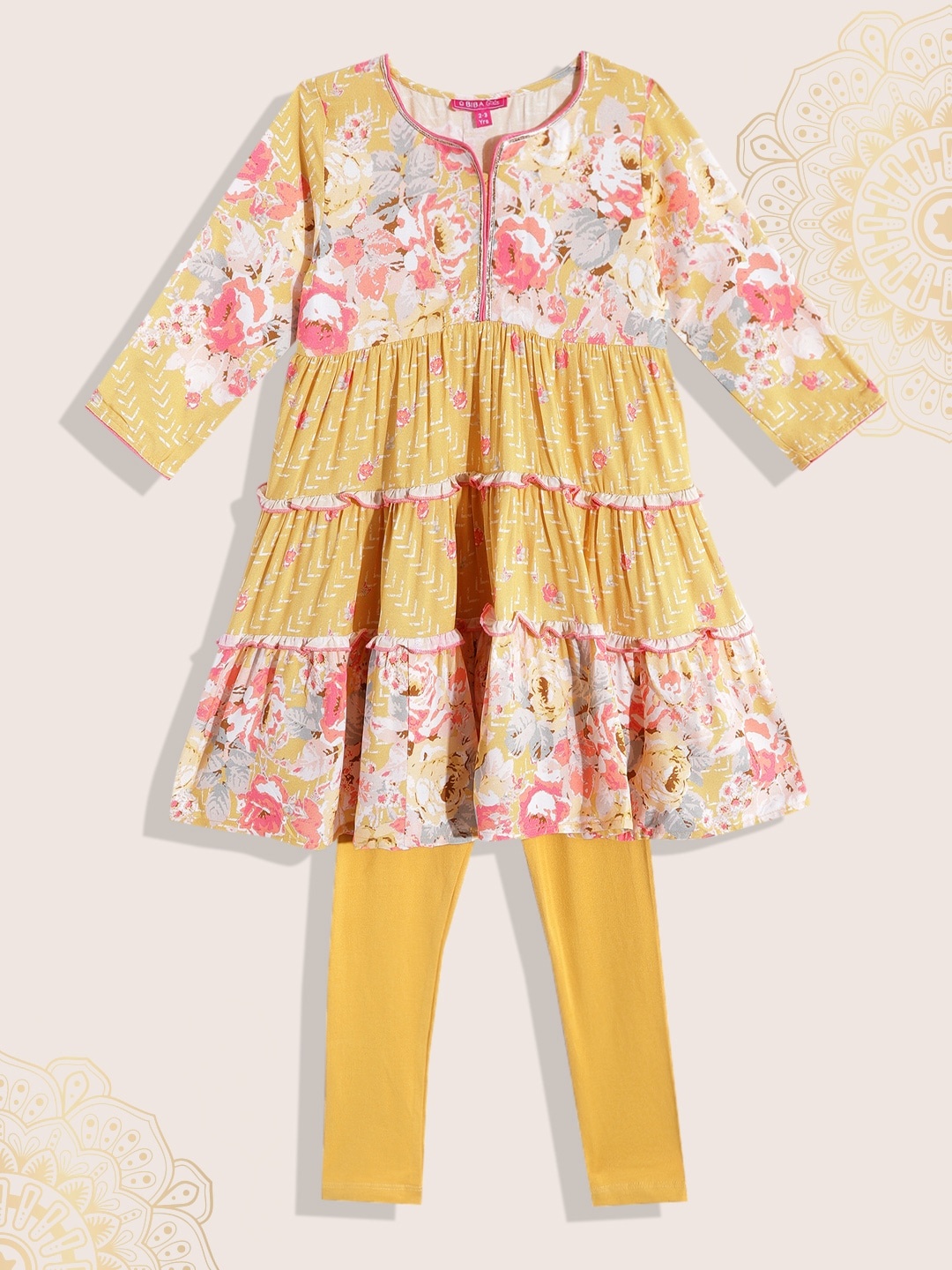 

Biba Girls Yellow & White Floral Printed Empire Kurta with Leggings