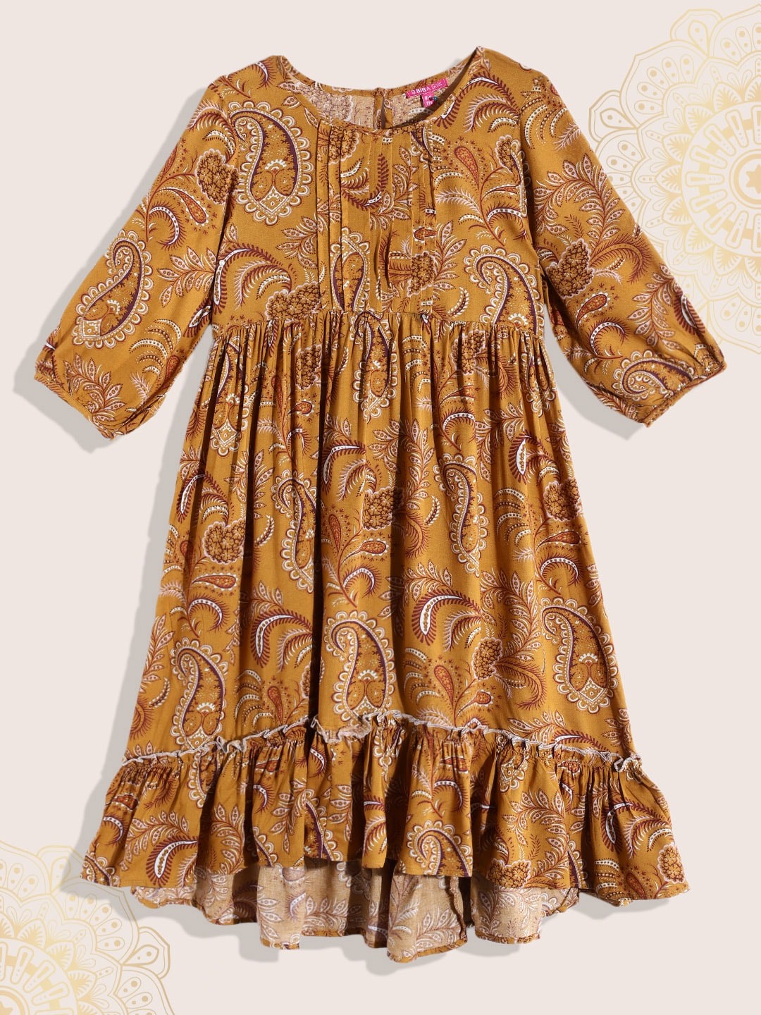 

Biba Girls Mustard Yellow & White Ethnic Motif Print Anarkali Kurta