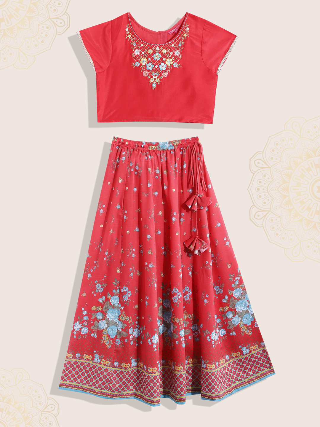 

Biba Girls Red & Blue Embroidered & Floral Print Ready to Wear Lehenga & Blouse
