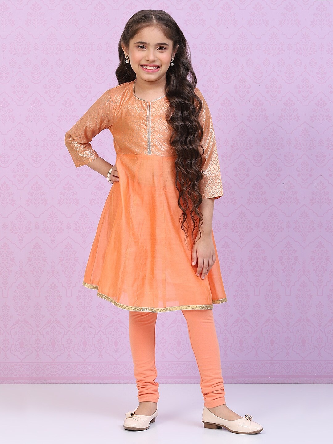 

Biba Girls Ethnic Motifs Printed Kurta with Churidar, Orange