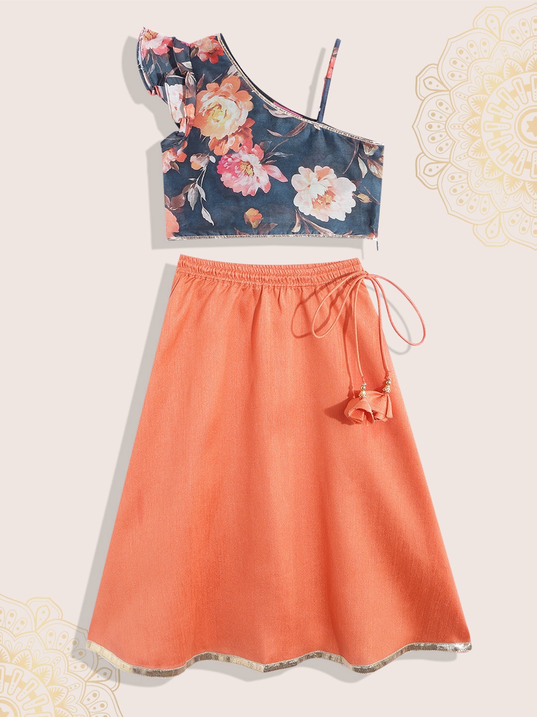 

Biba Girls Peach-Coloured Solid Ready to Wear Lehenga & Choli