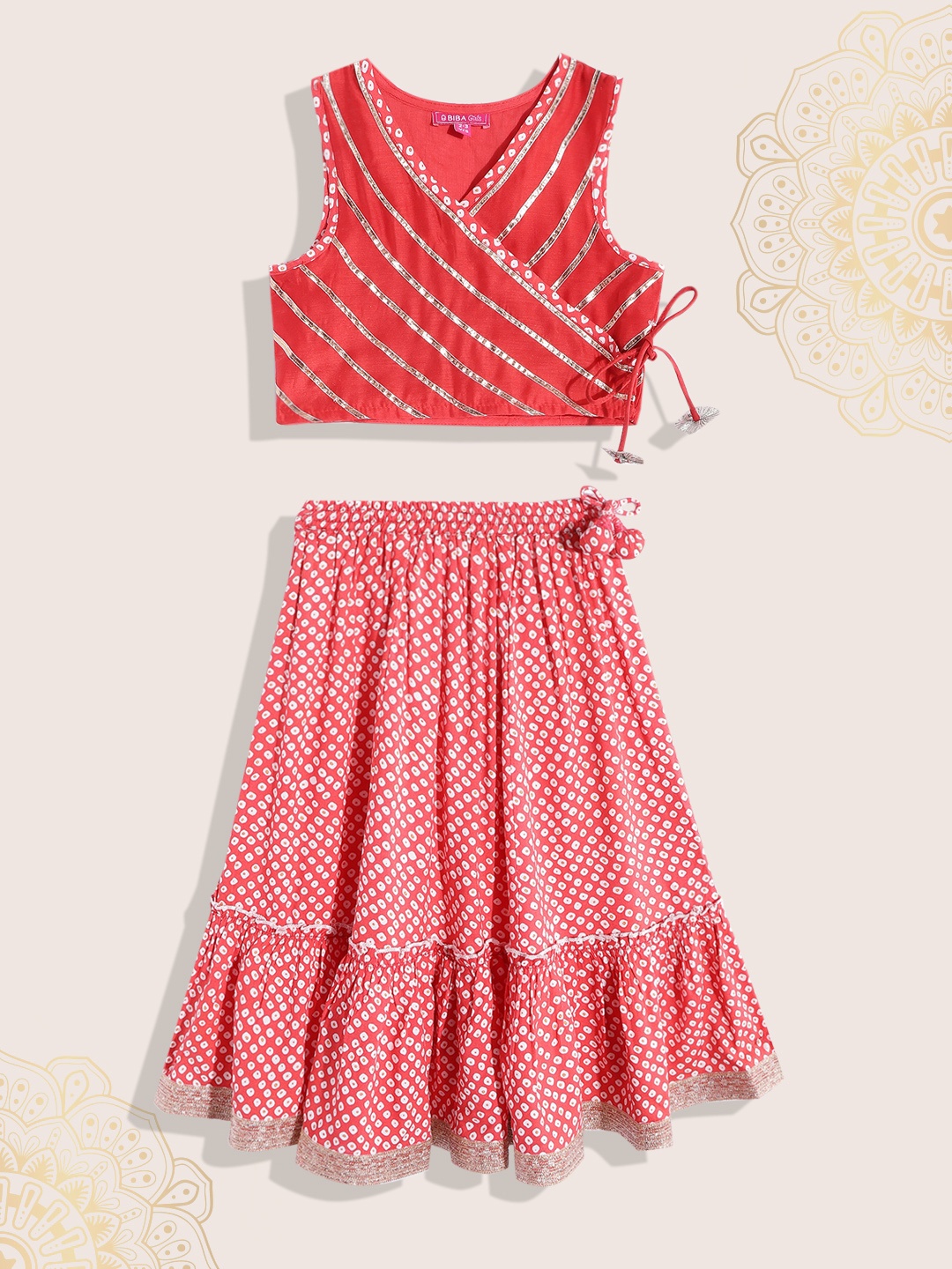 

Biba Girls Red & White Printed Ready to Wear Lehenga & Choli