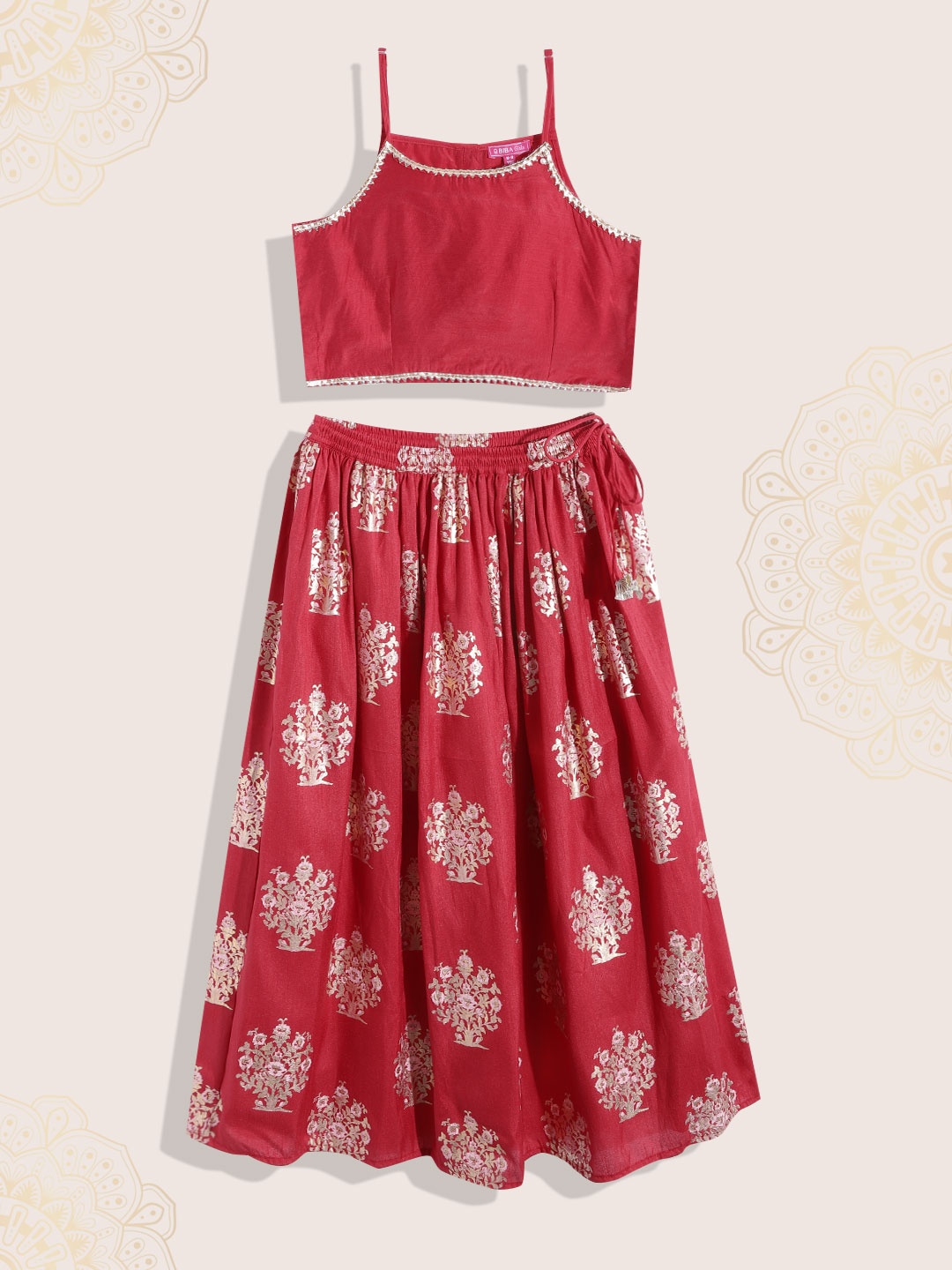 

Biba Girls Red & Gold-Toned Ethnic Print Ready to Wear Lehenga & Blouse