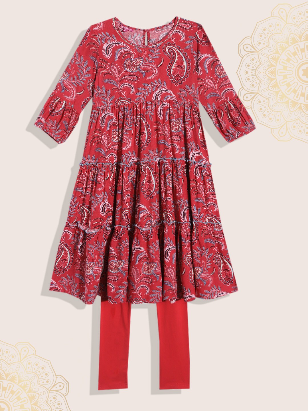 

Biba Girls Pink & Grey Ethnic Motifs Printed Kurta & Leggings