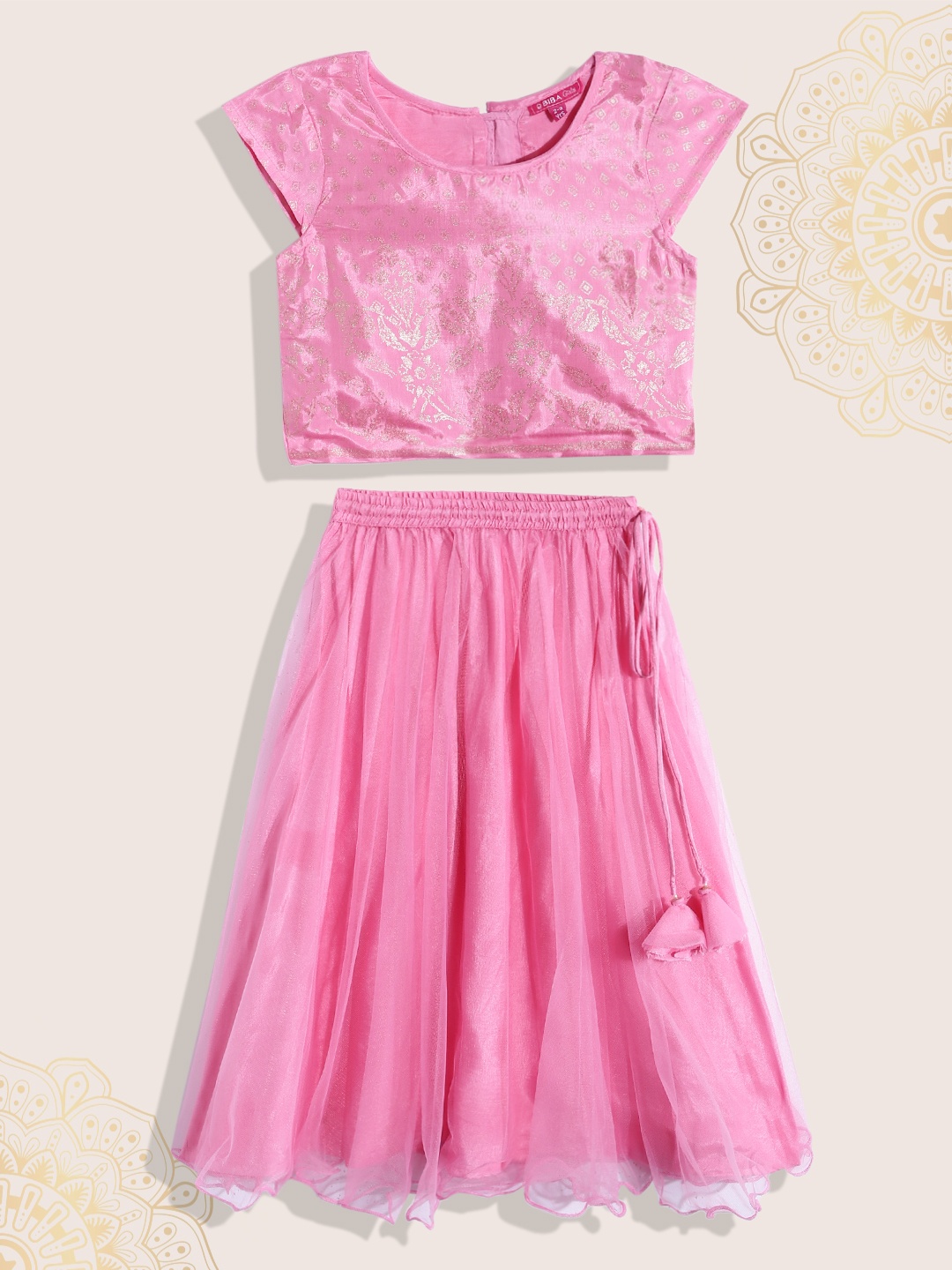 

Biba Girls Pink & Gold-Toned Printed Ready to Wear Lehenga & Blouse