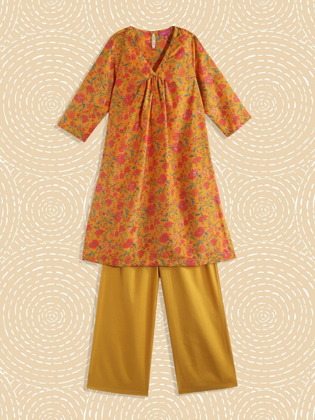 

Biba Girls Mustard Yellow Floral Printed Kurta with Palazzos