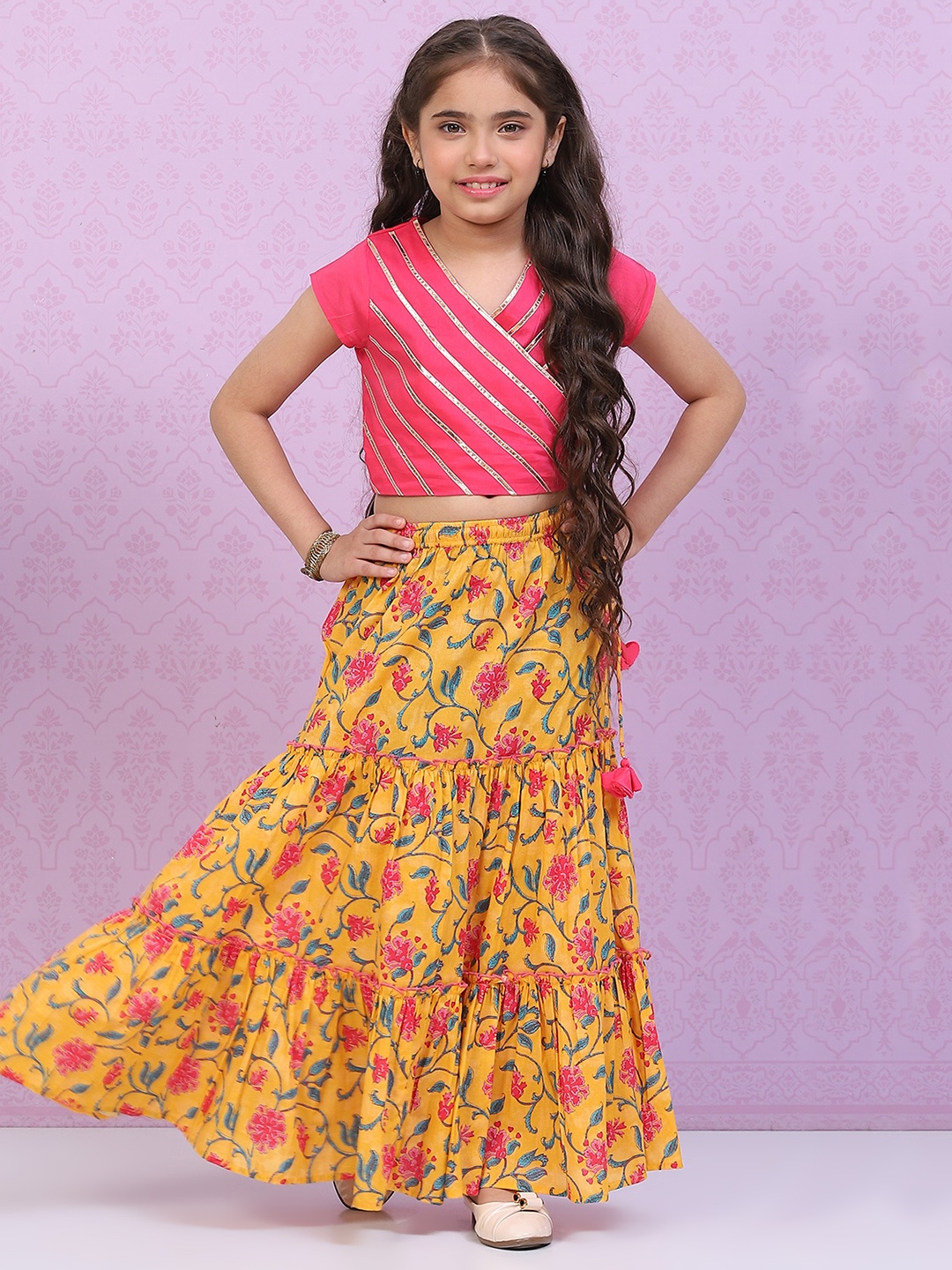 

Biba Girls Yellow & Pink Embellished Ready to Wear Lehenga