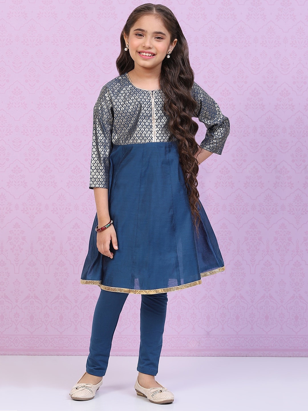 

Biba Girls Ethnic Motifs Gotta Patti Kurta with Trousers, Blue