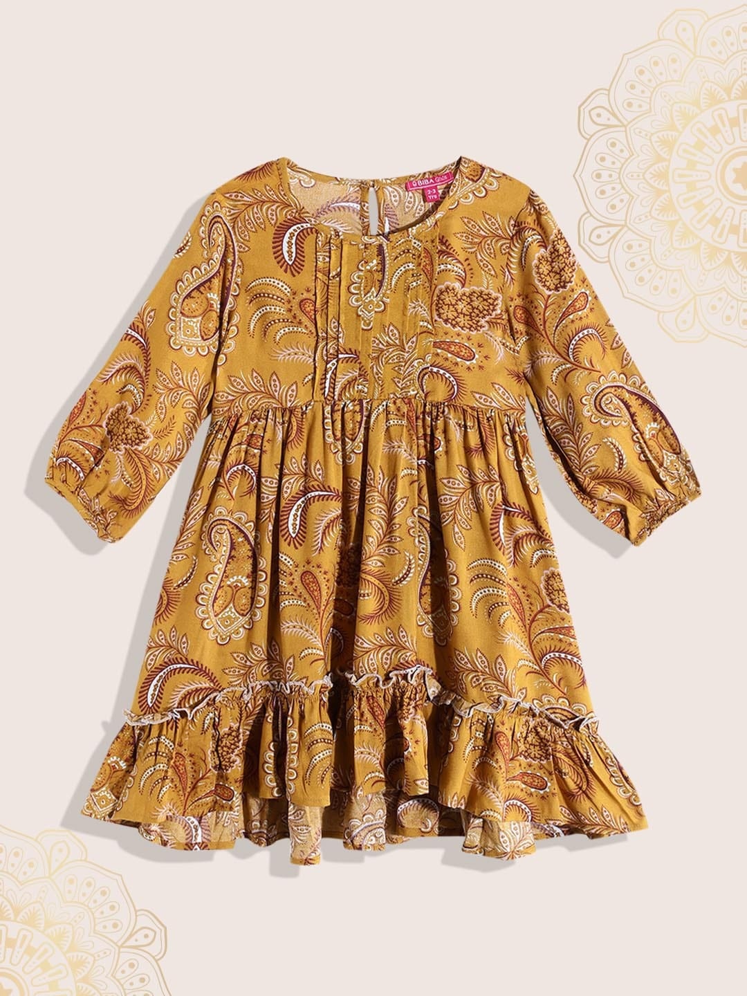 

Biba Girls Mustard Yellow & White Ethnic Motif Print Anarkali Kurta