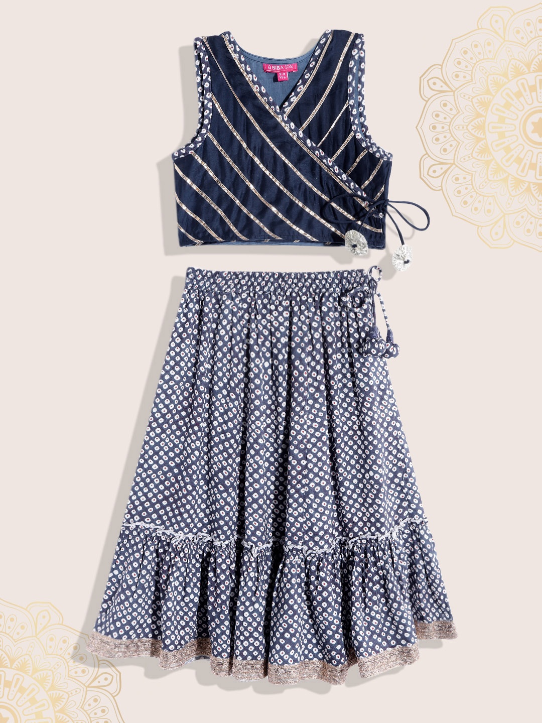 

Biba Girls Navy Blue & White Printed Ready to Wear Lehenga & Choli